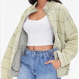 Tan Forever 21 Quilted Zip Jacket